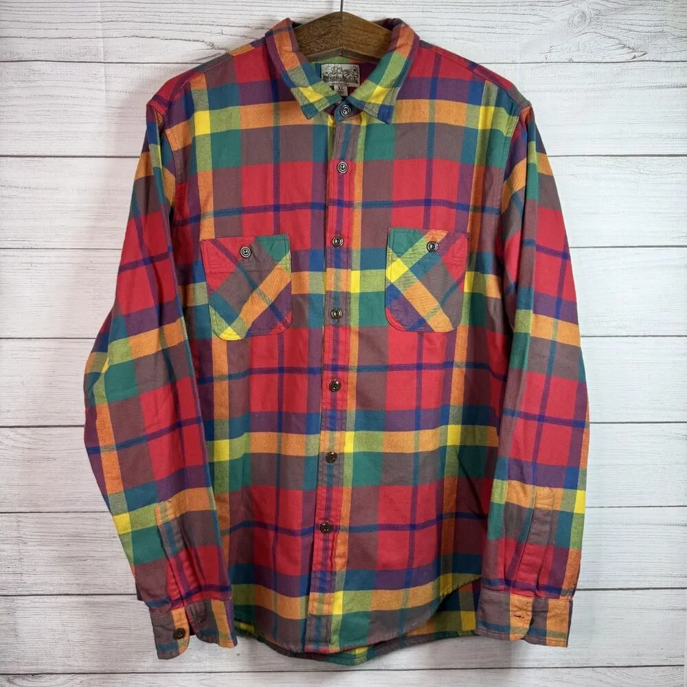 J. Crew Mens Midweight Plaid Flannel Workshirt Cotton Size XL